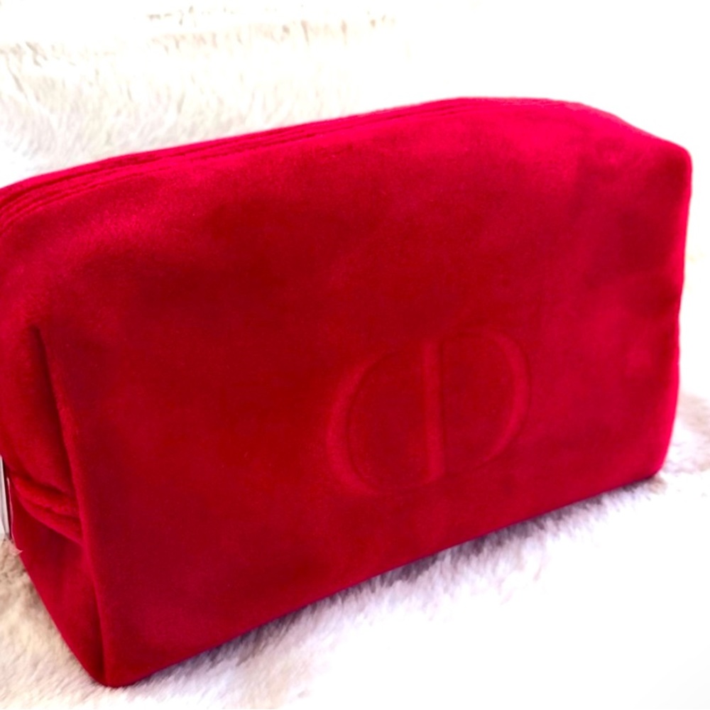 Dior red velvet cosmetic bag